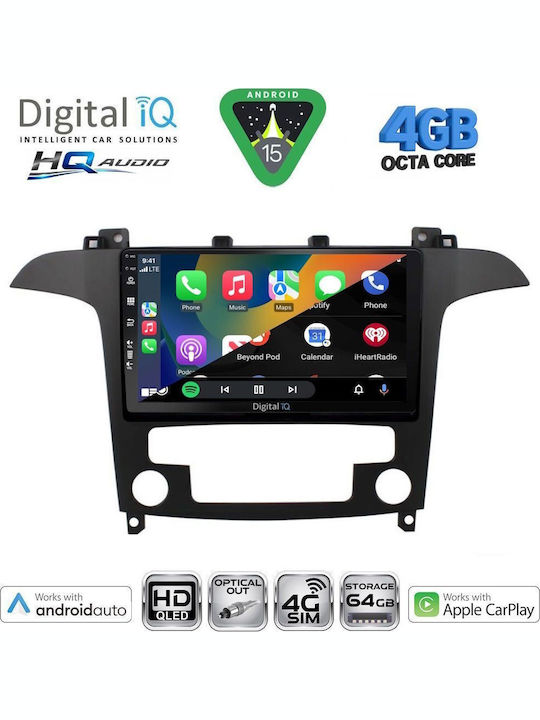 Digital IQ Car Audio System for Ford S-Max 2006-2014 with A/C Bluetooth USB Wi-Fi GPS Apple CarPlay Android Auto with 9 Inch Touch Screen