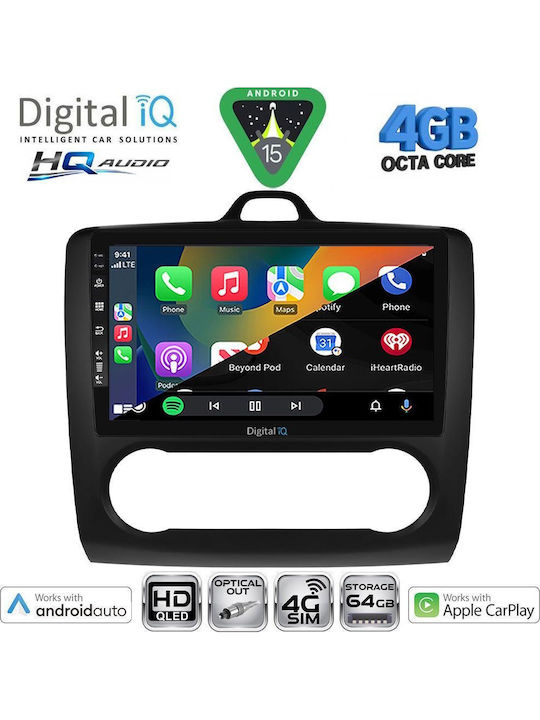 Digital IQ Car Audio System for Ford Focus 2005-2012 with A/C Bluetooth USB WiFi GPS Apple CarPlay Android Auto with 9" Touch Screen