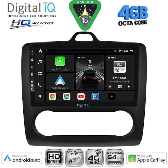 Digital IQ Ηχοσύστημα Αυτοκινήτου για Ford Focus 2005-2012 με A/C (Bluetooth/USB/WiFi/GPS/Apple-Carplay/Android-Auto) με Οθόνη Αφής 9"