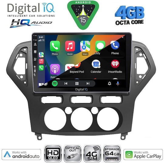 Digital IQ Car Audio System for Ford Mondeo 2007-2011 with A/C Bluetooth USB WiFi GPS Apple CarPlay Android Auto with 10" Touch Screen