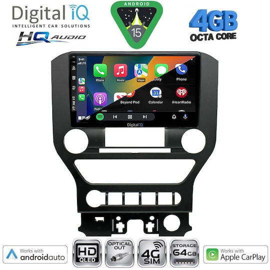 Digital IQ Car Audio System for Ford Mustang 2015-2020 (Bluetooth/USB/WiFi/GPS/Apple CarPlay/Android Auto) with 9" Touch Screen