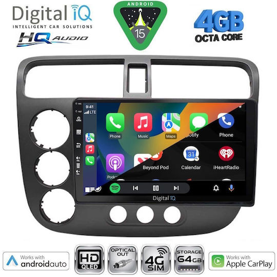 Digital IQ Auto-Audiosystem Für Honda Civic 2001-2006 Bluetooth USB Eingebautes Wi-Fi GPS Apple CarPlay Android Auto Mit Touchscreen 9 Zoll