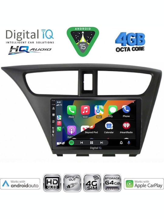Digital IQ Car Audio System for Honda Civic 2012-2016 Bluetooth USB WiFi GPS Apple CarPlay Android Auto with 9" Touch Screen