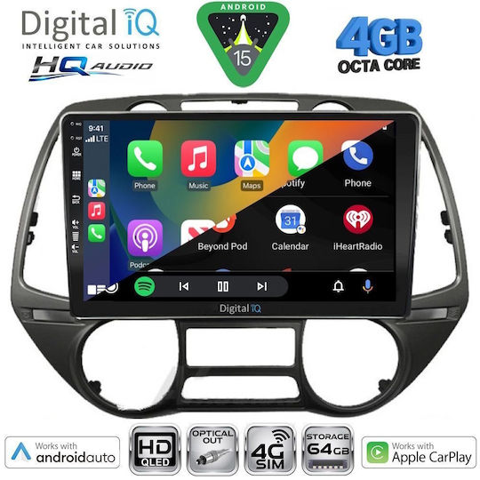 Digital IQ Car Audio System for Hyundai i20 2008-2014 (Bluetooth/USB/WiFi/GPS/Apple CarPlay/Android Auto) with 9" Touch Screen