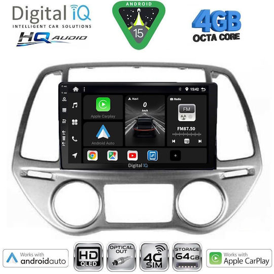 Digital IQ Car Audio System for Hyundai i20 2008-2014 (Bluetooth/USB/WiFi/GPS/Apple CarPlay/Android Auto) with 9" Touch Screen