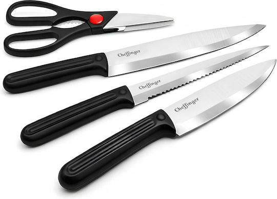 Cheffinger 7-piece Knife Set Storage Block Scissors Ergonomic Handles Black Silver
