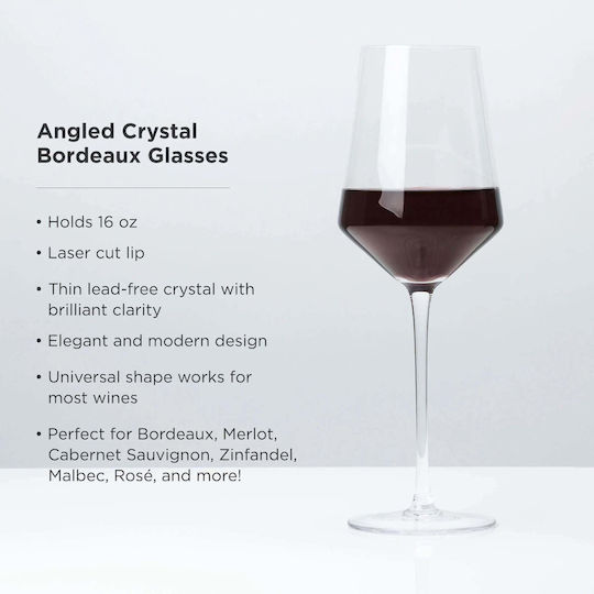 Viski Raye Angled Set Glasses for White and Red Wine Made of Crystal in Red Colour 470ml 2 Pieces