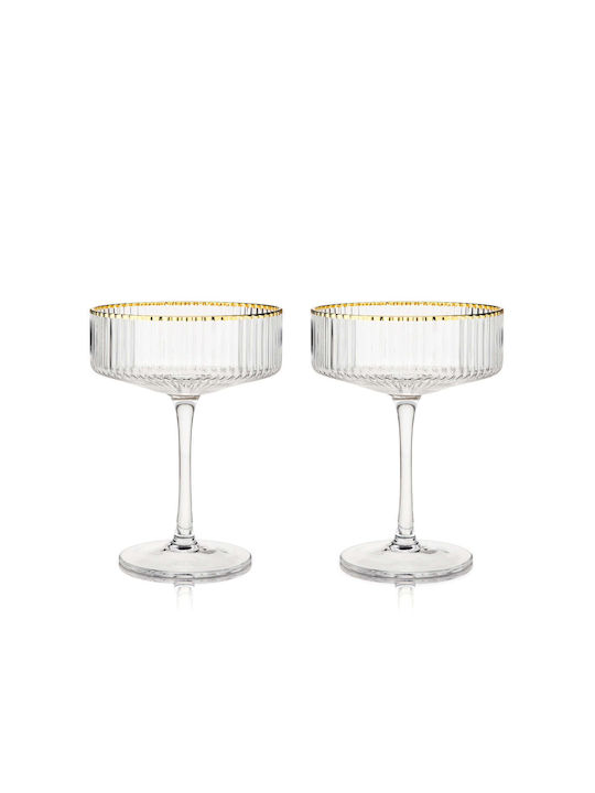 Viski Meridian Set Cocktail/Drinking Champagne Crystal Gold Colour Goblet Glasses 340ml 2 Pieces