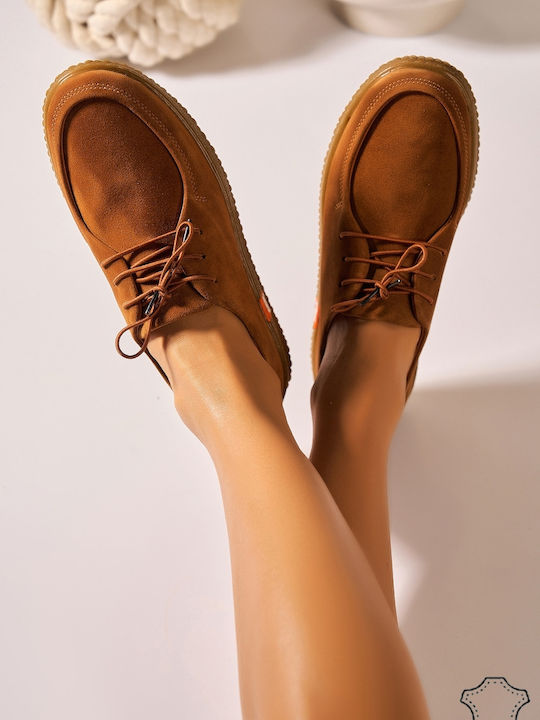 Suede Γυναικεία Oxfords σε Καφέ Χρώμα
