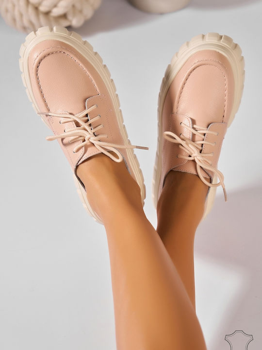 Δερμάτινα Γυναικεία Oxfords σε Ροζ Χρώμα