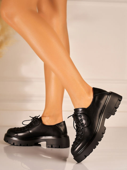 Leder Damen Oxfords in Schwarz Farbe