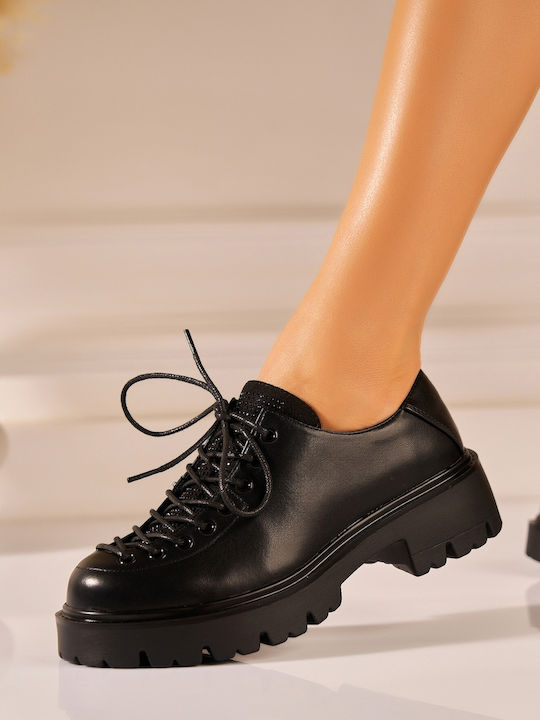 Oxfords Pentru Femei Din Piele În Culoare Neagră