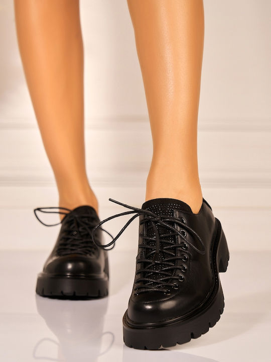 Oxfords Pentru Femei Din Piele În Culoare Neagră