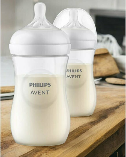 Philips Set Biberoane din Plastic Natural Anti-Colici cu Tetină din Silicon pentru 0-6 Luni Albe 260ml 2 Bucăți