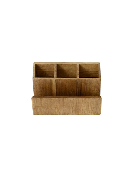 Cheffinger Cutlery Organizer Napkin Holder Natural Bamboo 4 Compartments Kitchen Brown