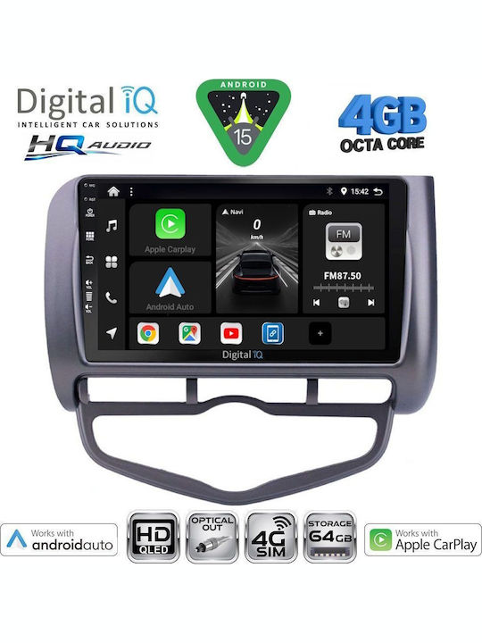 Digital IQ Car Audio System for Honda Jazz 2002-2008 with A/C Bluetooth USB WiFi GPS Apple CarPlay Android Auto with 9" Touch Screen