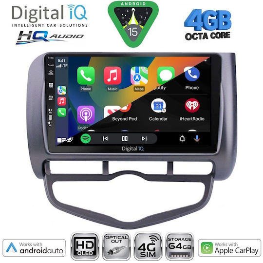 Digital IQ Car Audio System for Honda Jazz 2002-2008 with A/C Bluetooth USB WiFi GPS Apple CarPlay Android Auto with 9" Touch Screen
