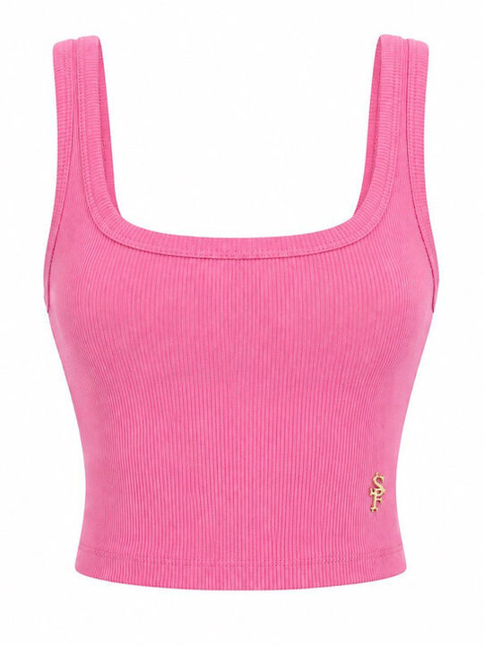Γυναικείο Crop Top Βαμβακερό με Τιράντες Ροζ