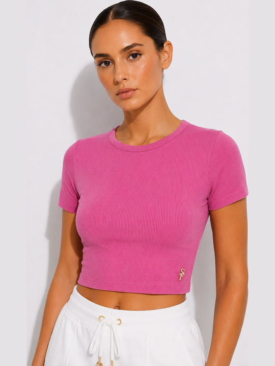 Γυναικείο Crop Top Βαμβακερό Κοντομάνικο Ροζ