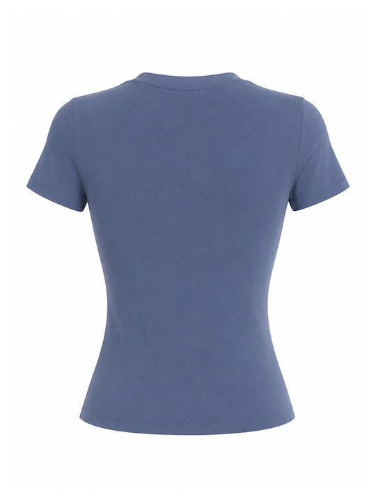 Damen Bluse Baumwolle Kurzärmelig Blau