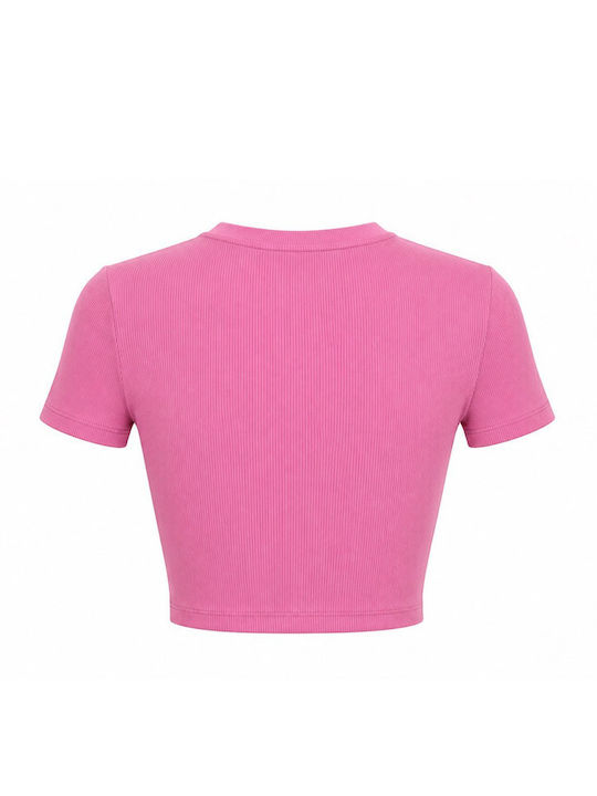 Γυναικείο Crop Top Βαμβακερό Κοντομάνικο Ροζ