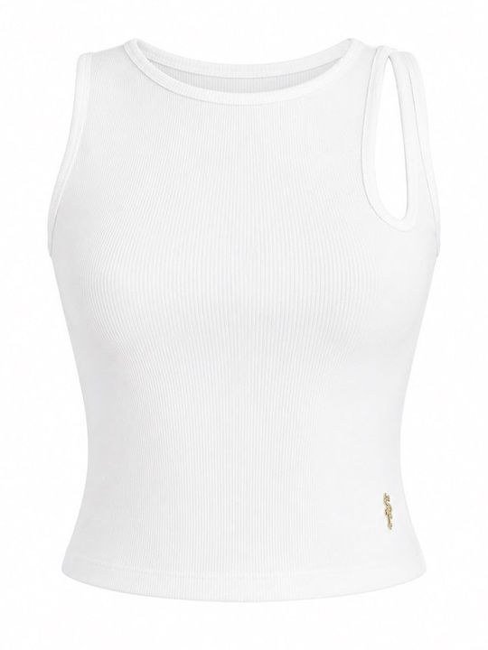 Women's Cotton Crop Top One Shoulder White