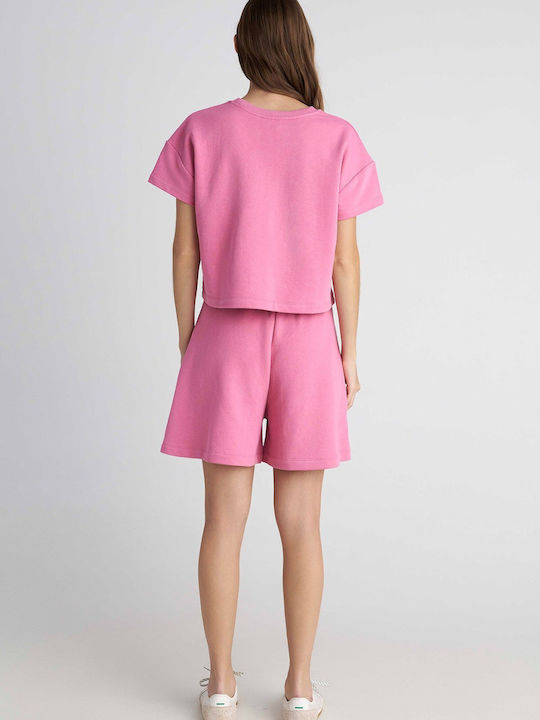 Bluza Damă Bumbac Mâneci Scurte Roz