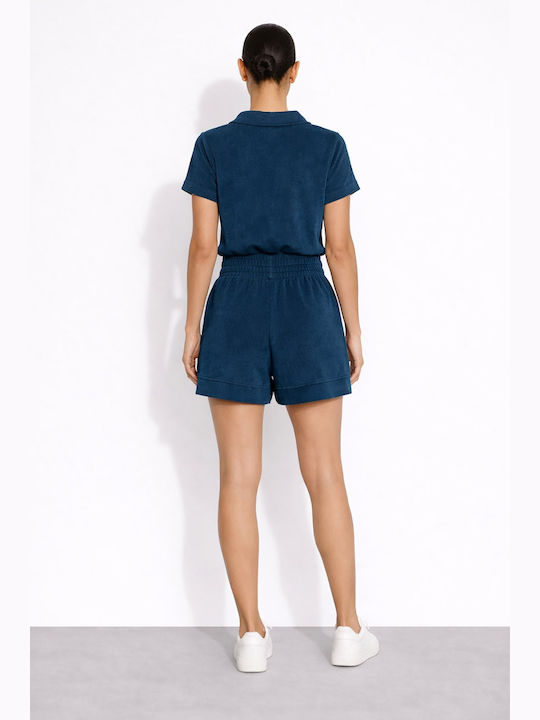Γυναικείο Crop Top Βαμβακερό Κοντομάνικο Μπλε