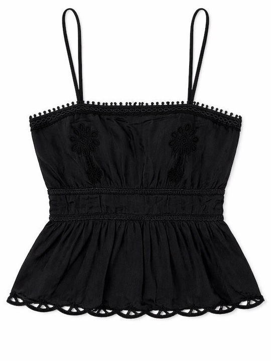 Women's Blouse with Spaghetti Straps Black