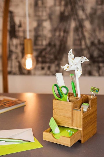 Wooden Pen Holder in Beige Color 10.3x11.7x10.3cm 1pc