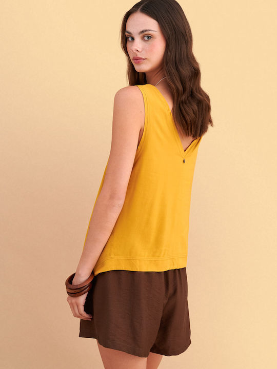 Bluza Damă Fără Mâneci Cu Decolteu În V Galbenă