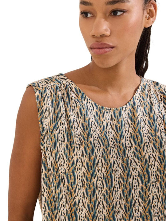Women's Sleeveless Blouse Animal Print Petrol/Cream