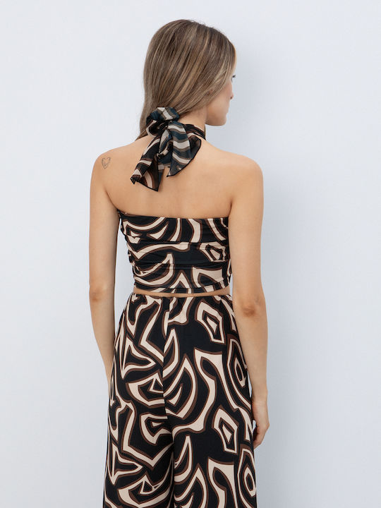 Women's Sleeveless Blouse with Tie Neck Multicolour