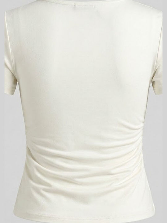 Women's Crop Leather Short Sleeve White Top