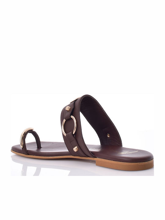 Deri Damen Flache Sandalen Braun