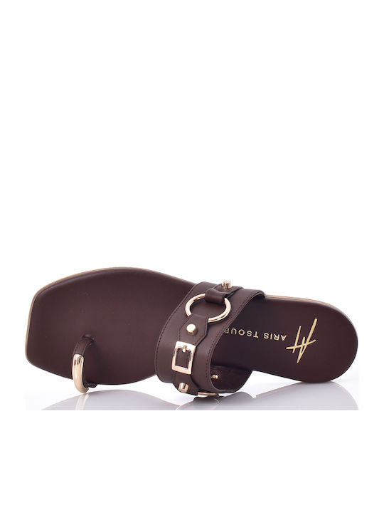 Deri Damen Flache Sandalen Braun