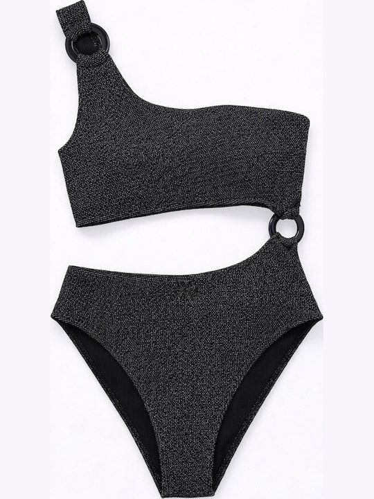 One Piece Swimsuit with One Shoulder Black