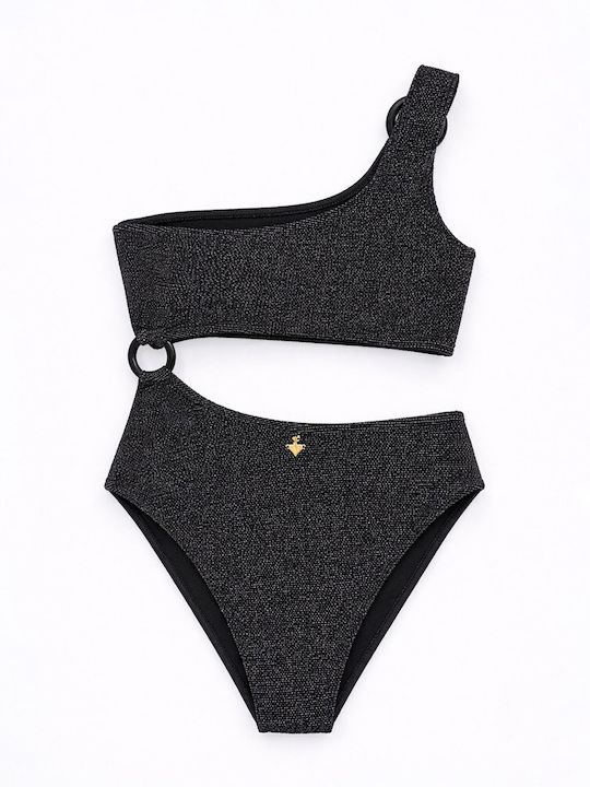 One Piece Swimsuit with One Shoulder Black