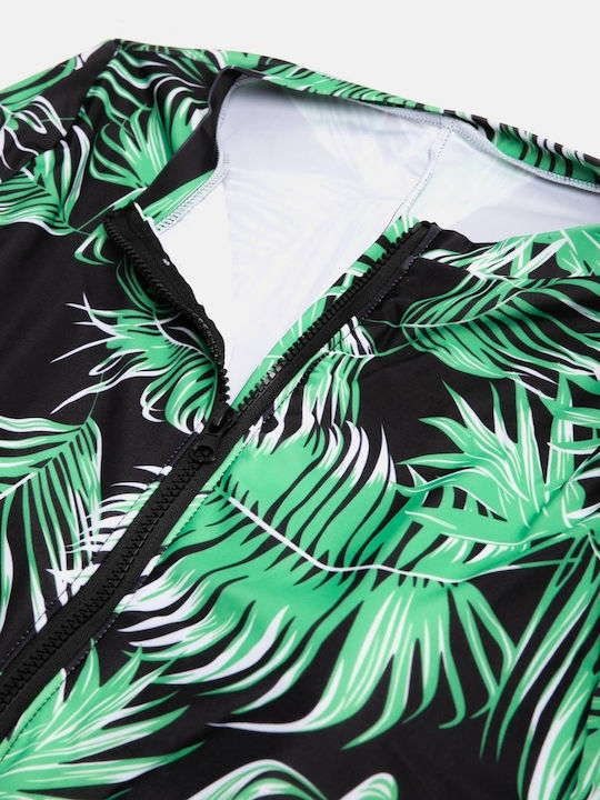 Ολόσωμο Μαγιό Μακρυμάνικο Plus Size Tropical Μέγεθος 4xl Πράσινο Εμπριμέ