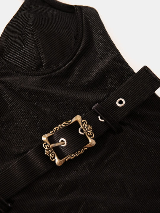 One Piece Swimsuit Velvet Belt Black Size S Black