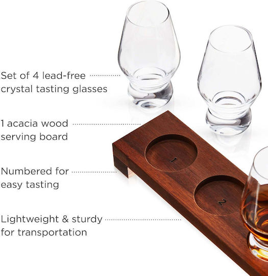 Viski Raye Set Whiskey Cognac Brandy Crystal Glasses 235ml 4 Pieces