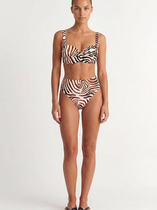 Strapless Bikini Top With Padding Animal Print Brown