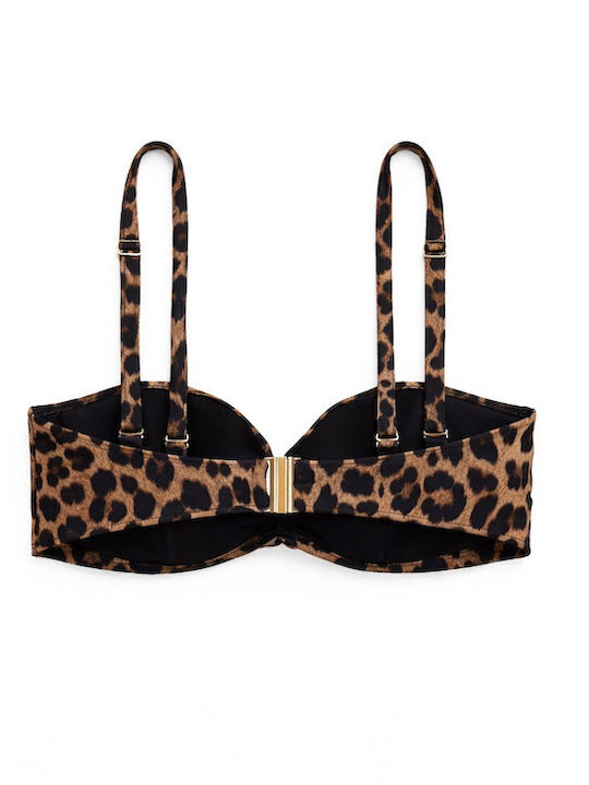 Strapless Bikini Top Animal Print Brown