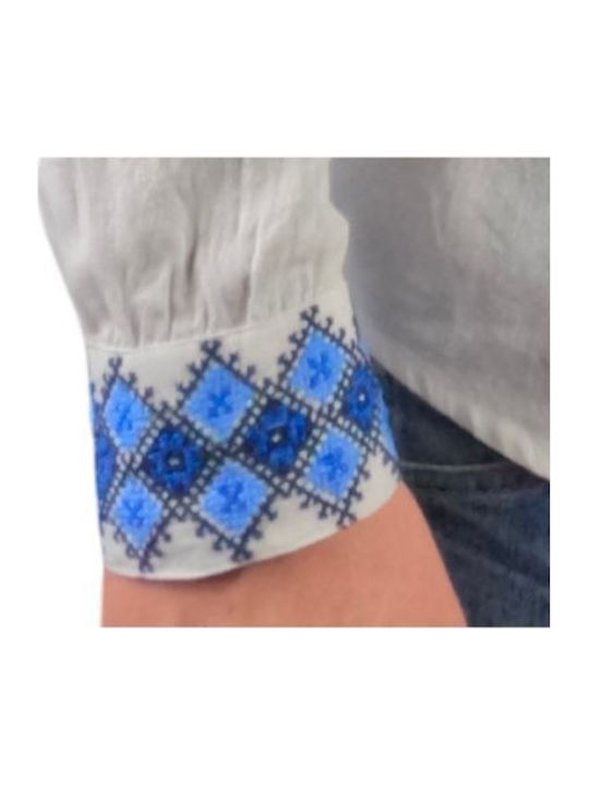 Herrenblusen Langarm Weiß/Blau