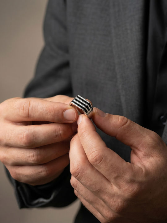 Kiriakos Gofas Men's Ring with Stones and Enamel from Silver