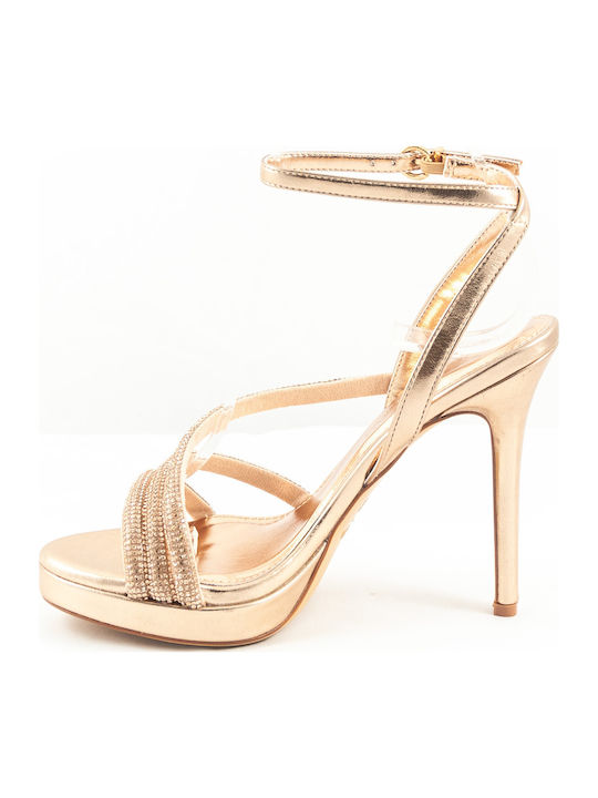 Damen Sandalen mit Strass Gold Leder