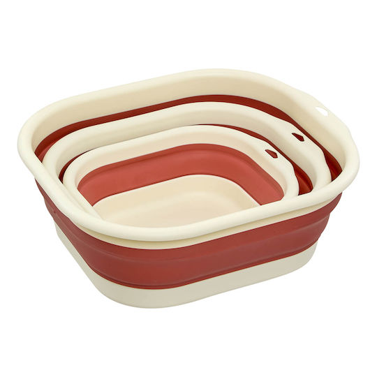 5Five Klappbare Rechteckige Silikon Waschschüssel mit 3l Fassungsvermögen Rote 3Stücke