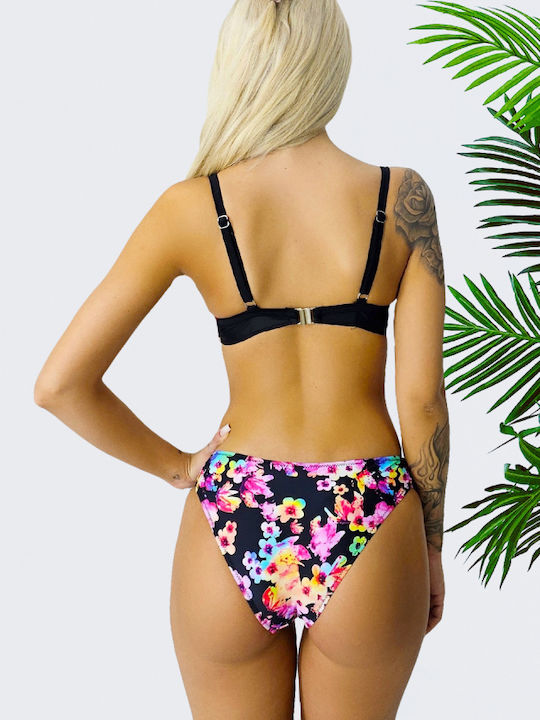 Set Bikini Set De Bikini Push Up Brazilia Floral Negru