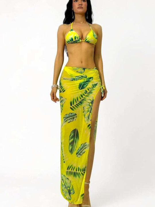 Set Bikini Set De Bikini Triunghi Floral Galben