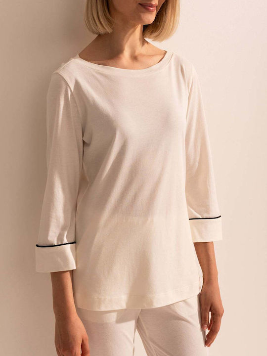Sofiaman Sofiaman Sommer Baumwollene Damen Schlafanzug Set Weiß